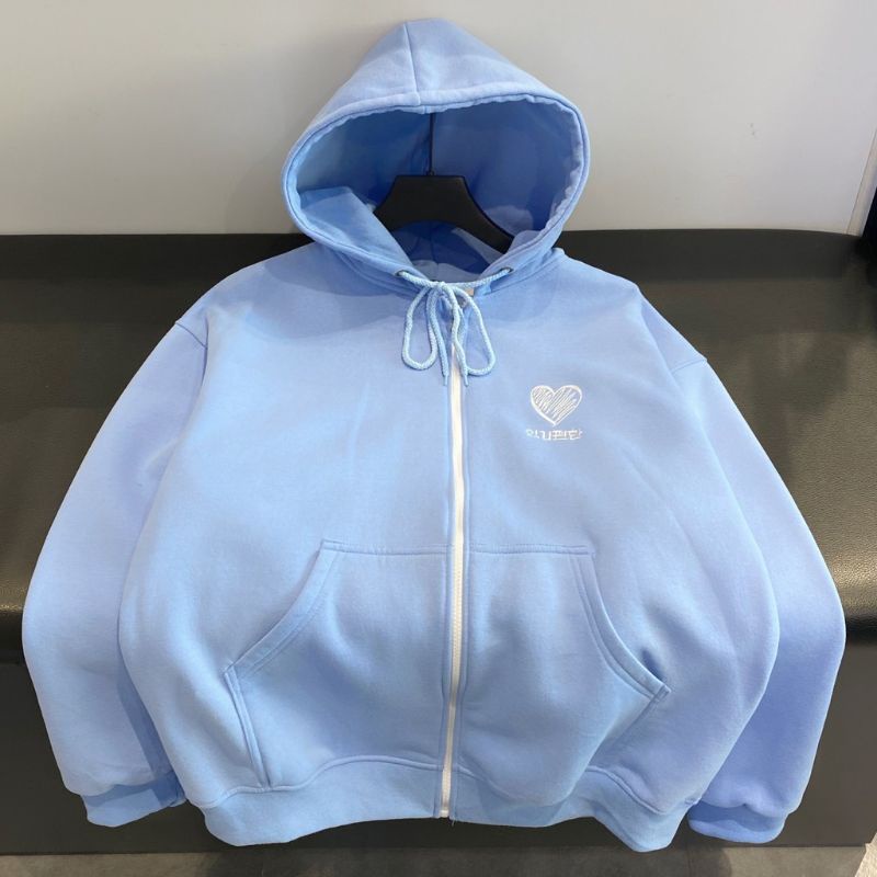 S - XXXXXL(6XL) ZIP Hoodie LOVE BIGSIZE Jaket Sleting Saranghae Harajuku Heart OVERSIZE Pria Wanita 5XL 4XL 3XL 2XL XL L M Jaketin aja-Baby blue