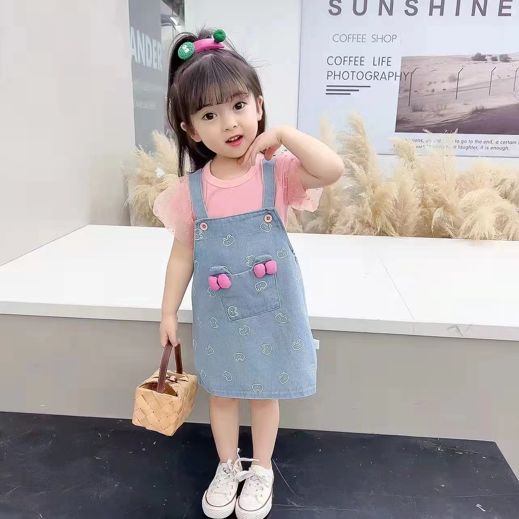 Setelan Overall Anak Perempuan Angel Wings Uisa 1-4th/Terbaru Dress Anak Perempuan Setelan Anak Jeans Premium