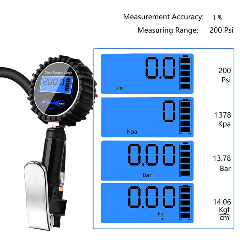 Kiss Air Chuck &amp; Aksesoris Kompresor Heavy Duty Digital Tire Inflator Dengan Pressure Gauge Resolusi Display 0.1 200P