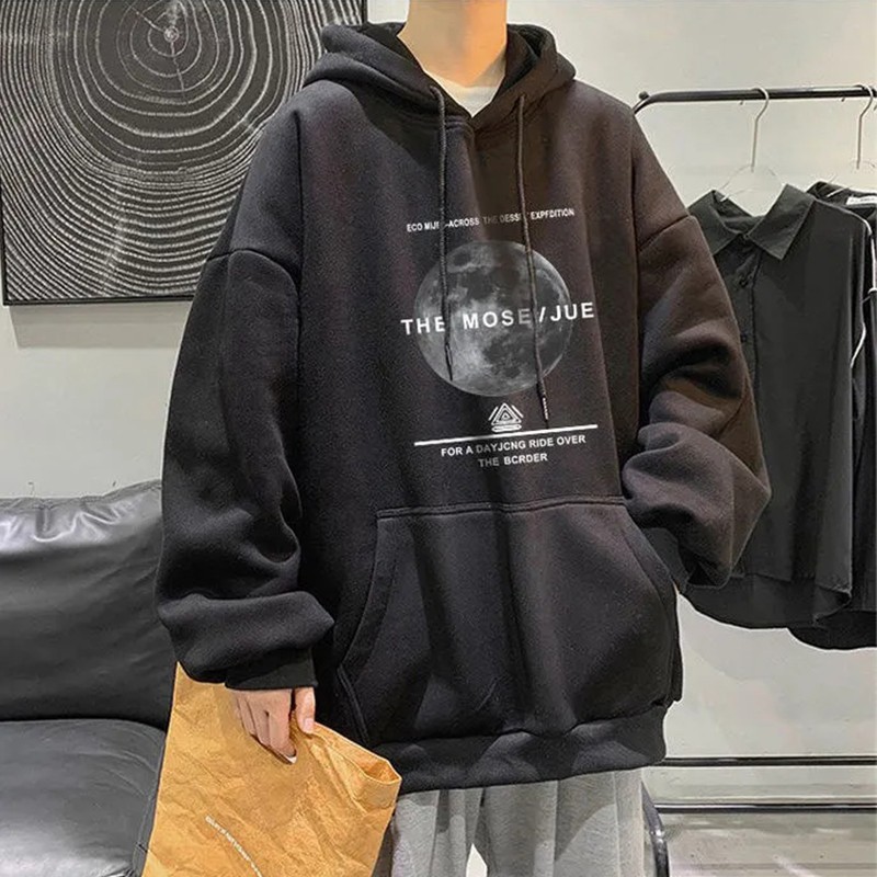 Men's Hoodies Oversize Black Women Pullover Hooded Sweatshirt Male Loose Streetwear Printed Graphic