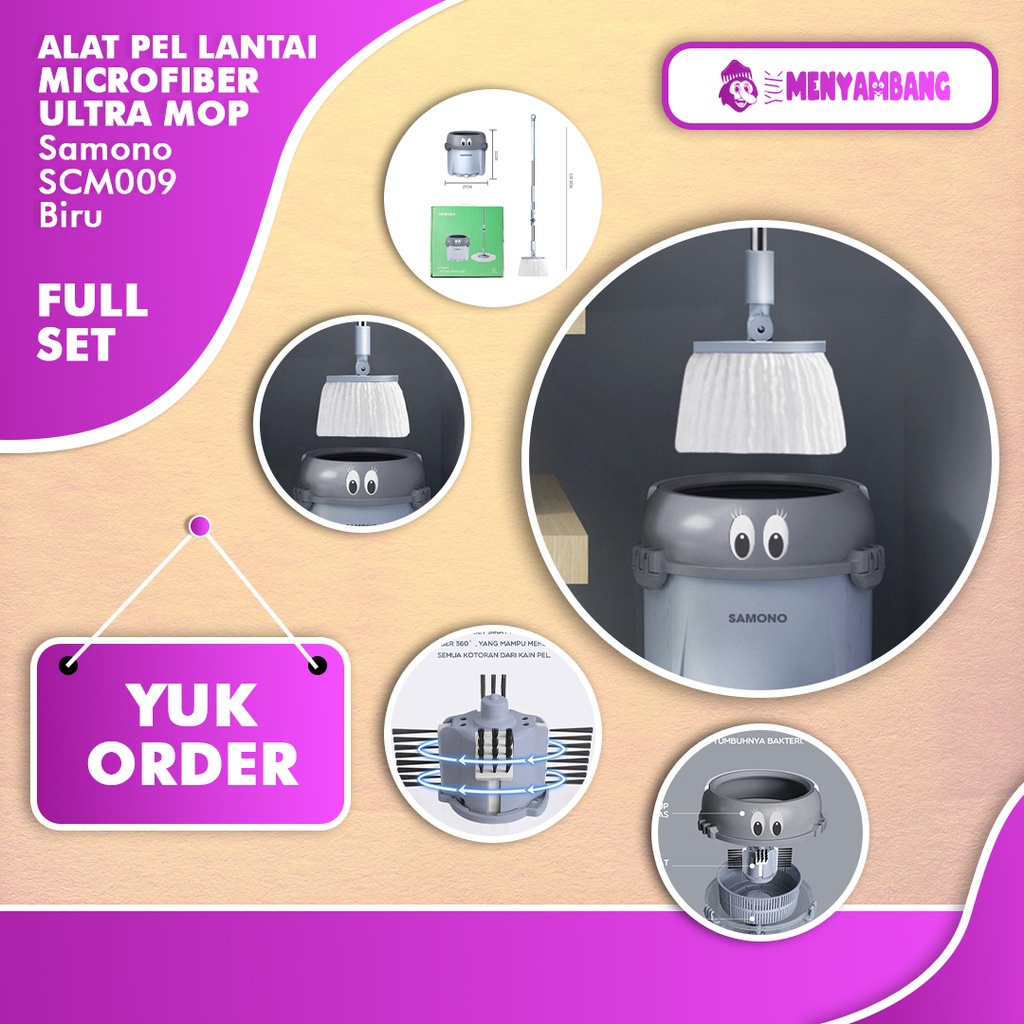 42182 | Samono SCM009 Biru | Samono SCM009 Alat Pel Lantai Microfiber Ultra Mop Ember Spin Mop 4 Sik