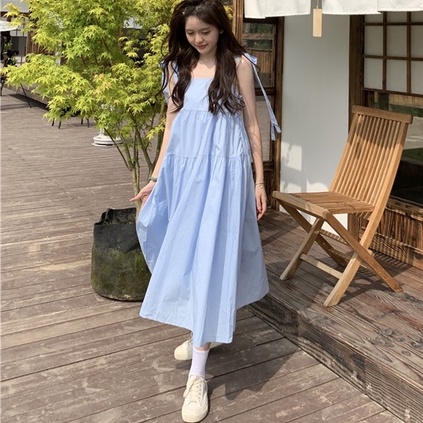 【Rozen】Korean Tie Strap Sleeveless Loose Flowy Midi Dress 2009 (S/M/L/XL/XXL)