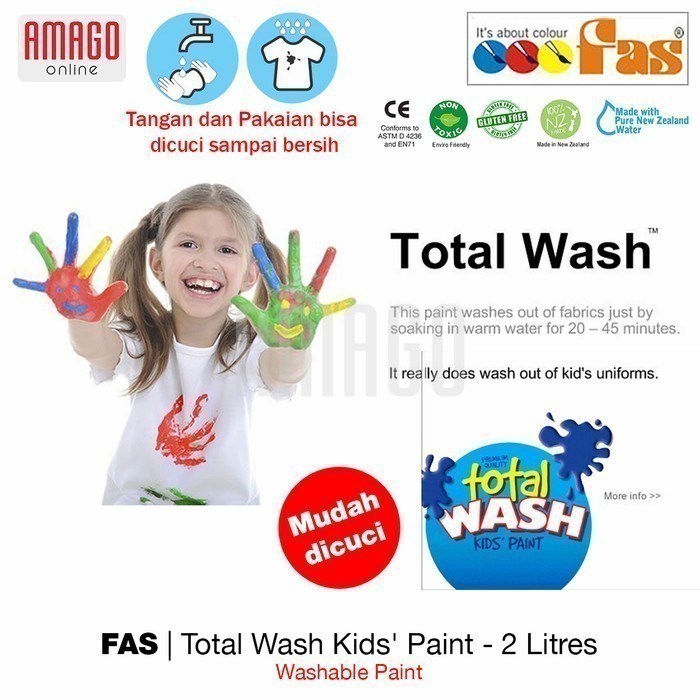 FAS TOTAL WASH PAINT - 2 LITER - CAT MUDAH DIBERSIHKAN - WHITE