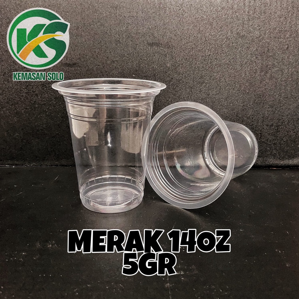 Gelas plastik cup datar PP Merak 14 oz 14oz 5 gr