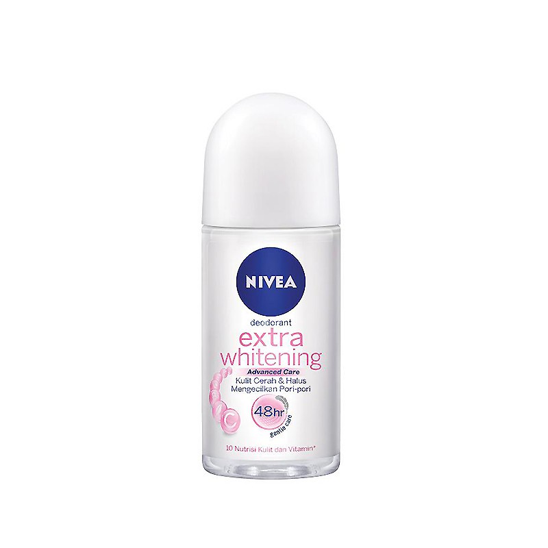 NIVEA Deodorant Extra Whitening Roll On 50 ml / Deodoran / Bau Badan / Whitening