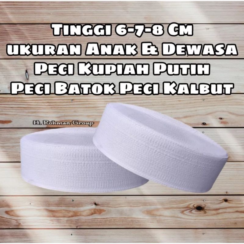 Peci Haji Kopiah Songkok Peci Habib Bahar Putih Polos Tinggi 6cm 7cm 8cm Batok Kualitas Premium