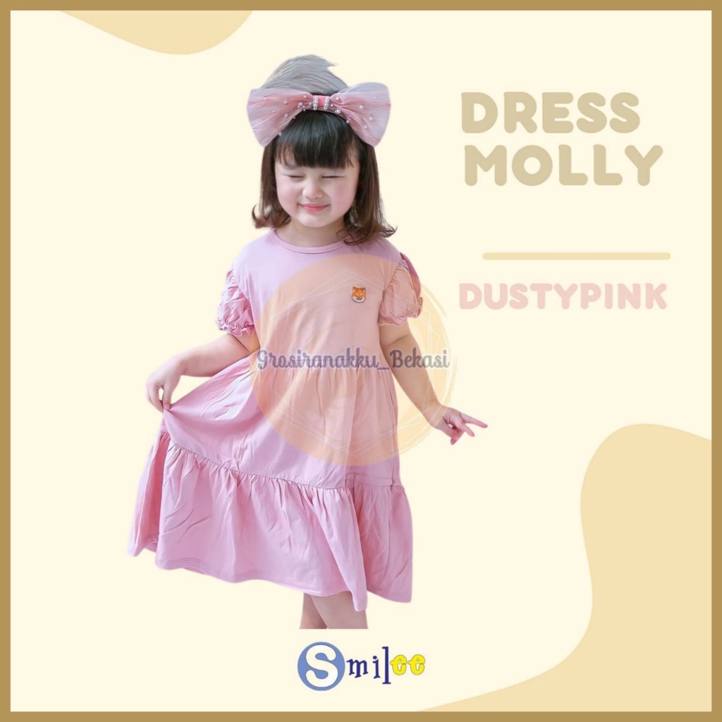 Dress Anak Smilee Molly Warna Dustypink Size 1-5Tahun