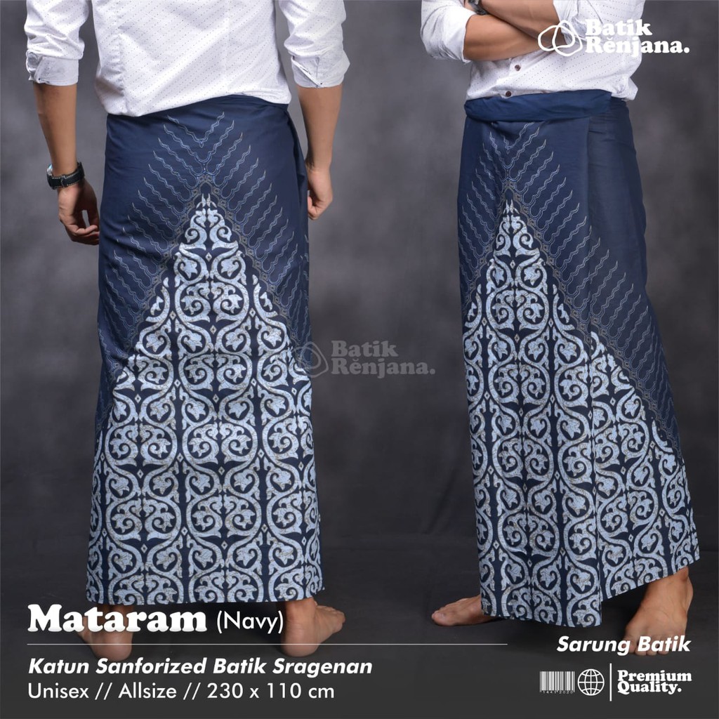 MATARAM NAVY Sarung Batik Pria Cowok Dewasa Premium Motif Batik Lebaran Asli Solo ALL Size RENJANA