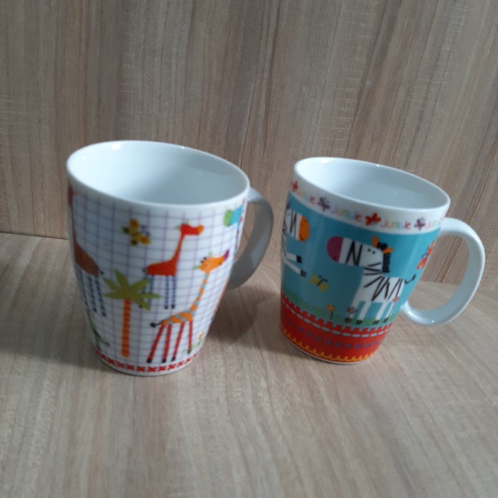 Mug Set Cangkir Keramik Couple  Lucu 2 Pcs Motif Jungle Fun