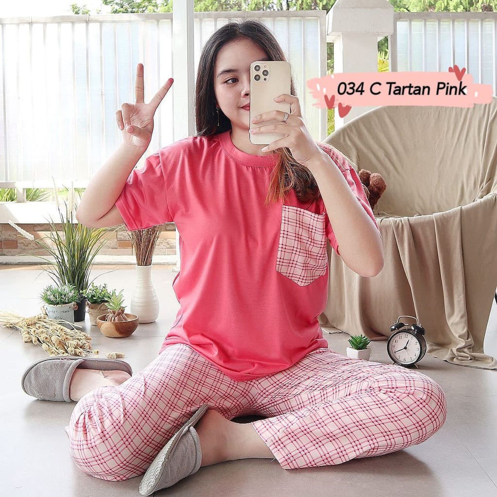 PIYAMA DEWASA PIYAMA WANITA CP LD 106 bunga stripe polkadot-oblong pink tartan