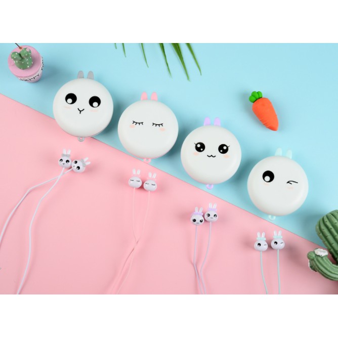 [XC-673] Headset Earphone Karakter Hewan KELINCI EKSPRESI / Wadah Earphone Wajah RABBIT Emoji Berekspresi