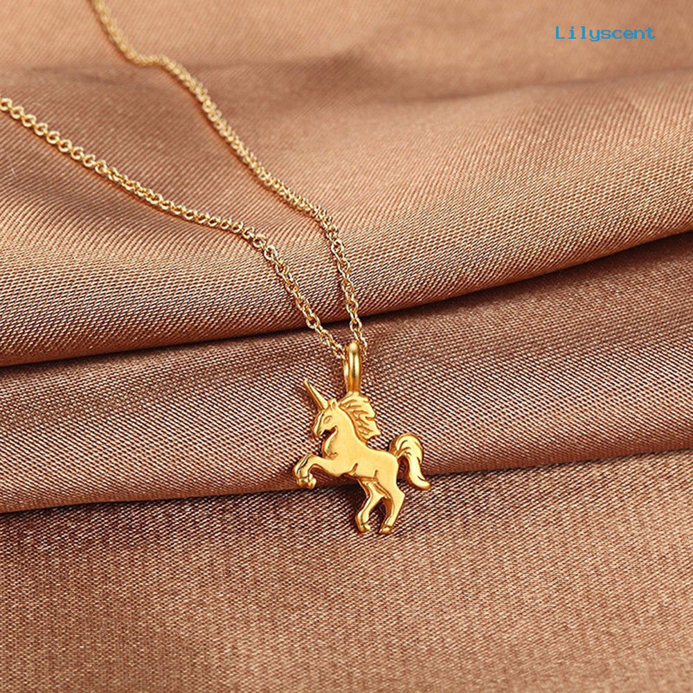 Kalung Rantai Klavikula Dengan Liontin Unicorn Warna Emas Untuk Wanita