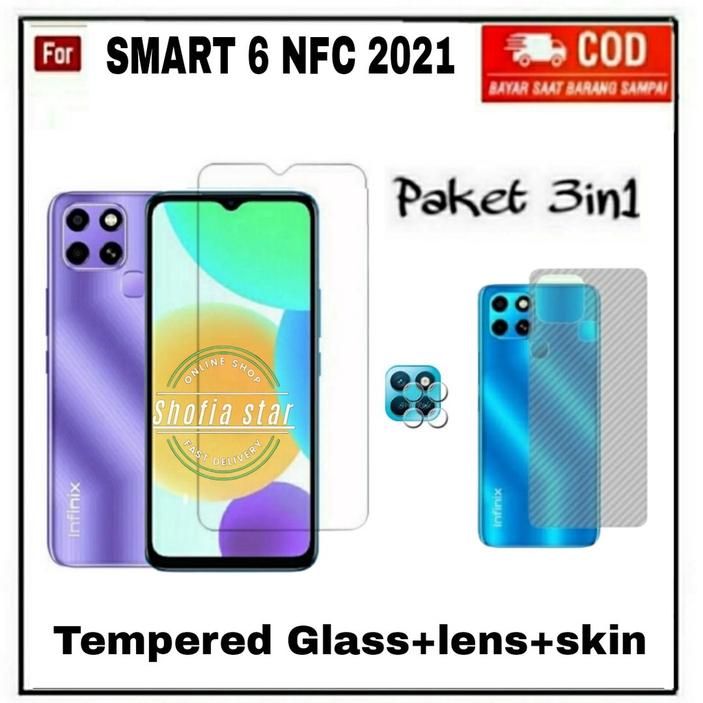 3IN1 TEMPERED GLASS BENING INFINIX SMART 6 NFC TG LAYAR ANTIGORES KACA FULL COVER