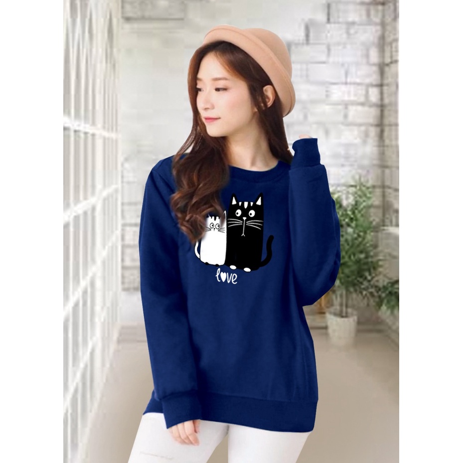 Kaos Lengan Panjang meow love / Kaos Sweatshirt / Atasan Wanita / Atasan Wanita Lengan Panjang / Atasan Import / Kaos Wanita Blus