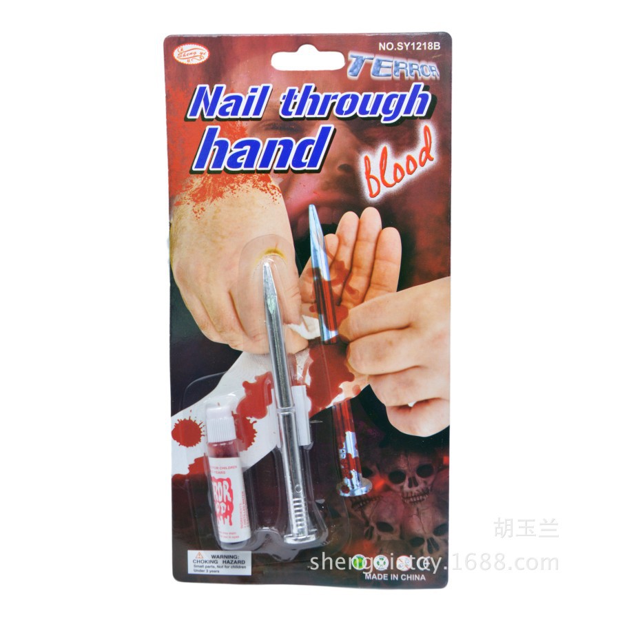 NTH nail through hand paku tembus darah palsu fake blood mainan prank