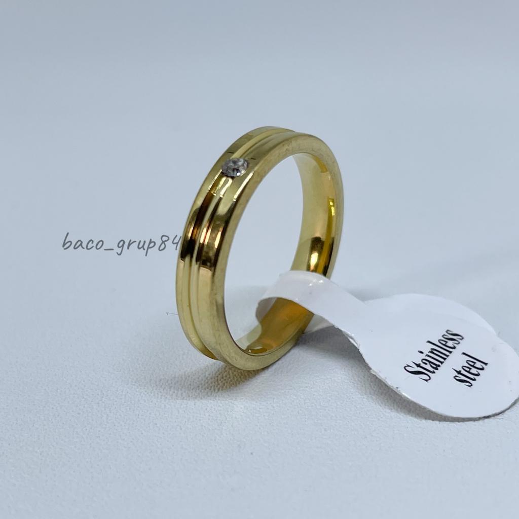 Cincin Titanium Gold Polos C28 Mata Satu Awet lama Tidak Karatan Cincin Kawin Cincin Tunangan