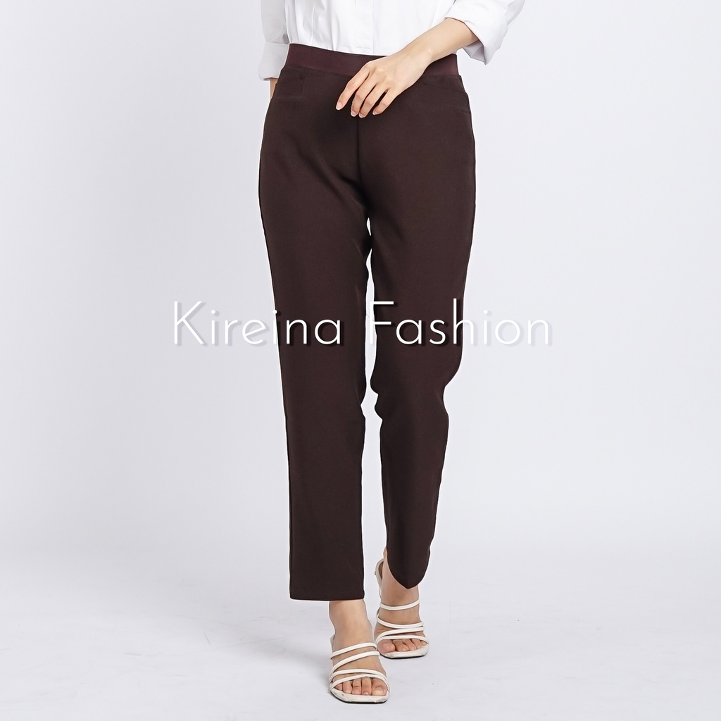 Celana Pinggang Karet Wanita Celana Kerja Wanita Pinggang Karet Highwaist Bahan Grasella Stretch | Kireina Fashion