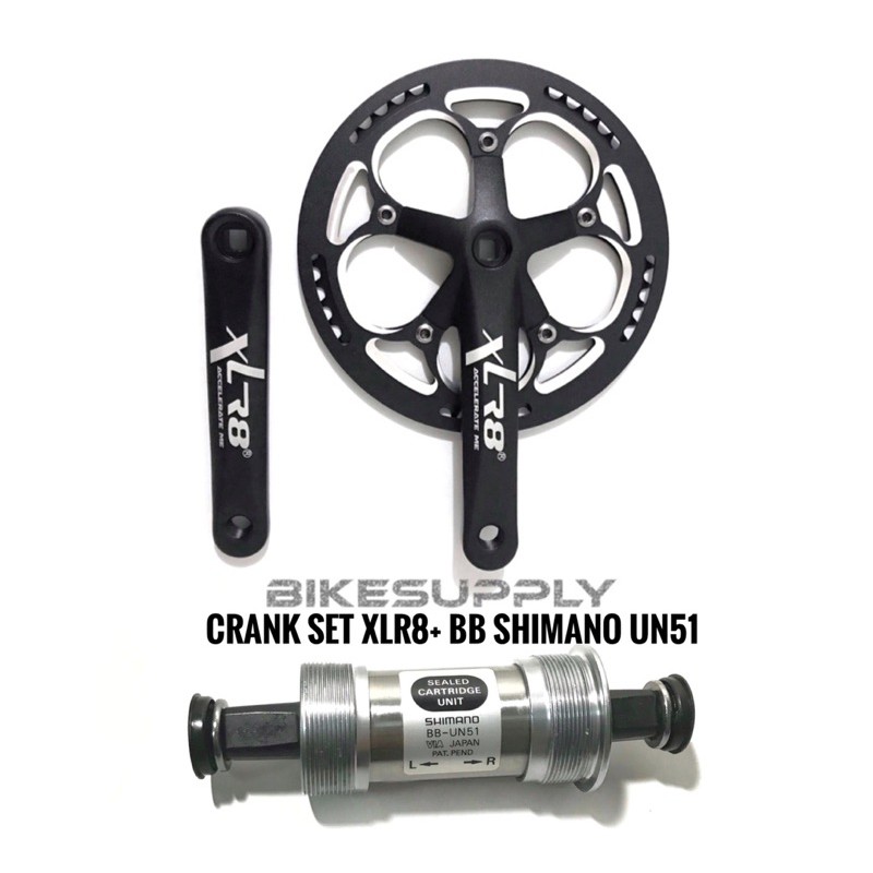 [PAKET] Crank Set / Crankset Single Speed 53T Merk XLR8 Hitam + BB Shimano UN51 Vintage Japan