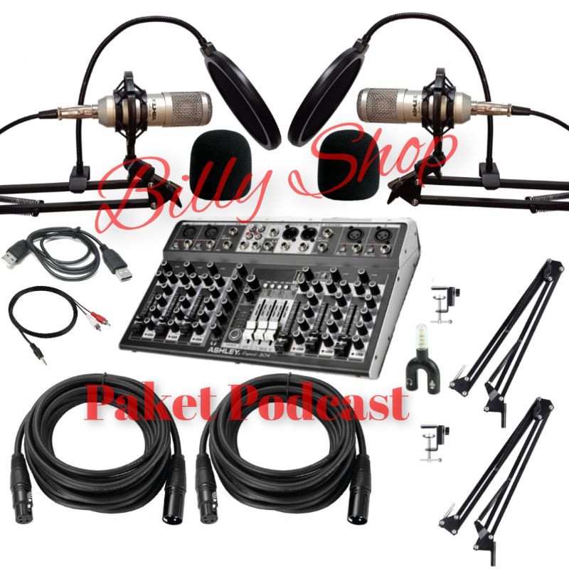 Paket Podcast 2 Orang Mic Ashley Studio Voice Mixer Ashley Expert 804
