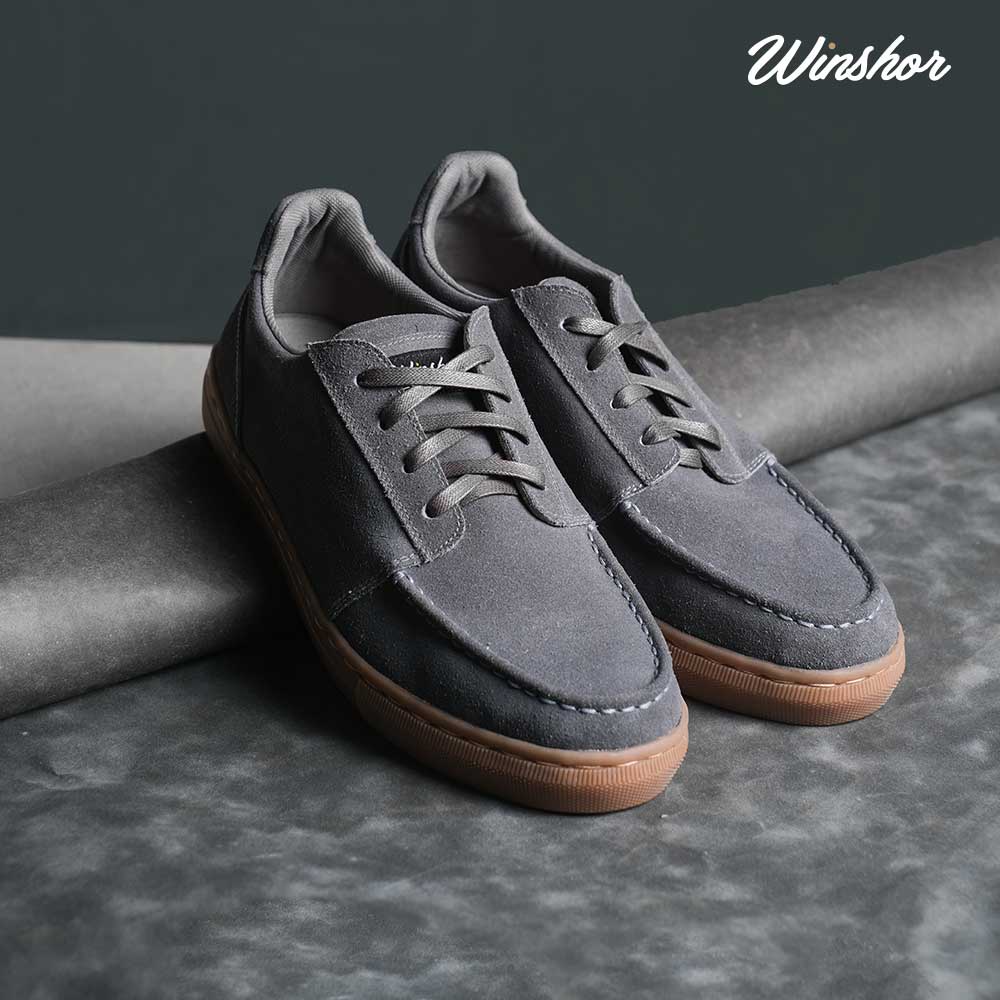 Sepatu Sneakers Kulit - Winshor - Denver - Grey Suede Gum