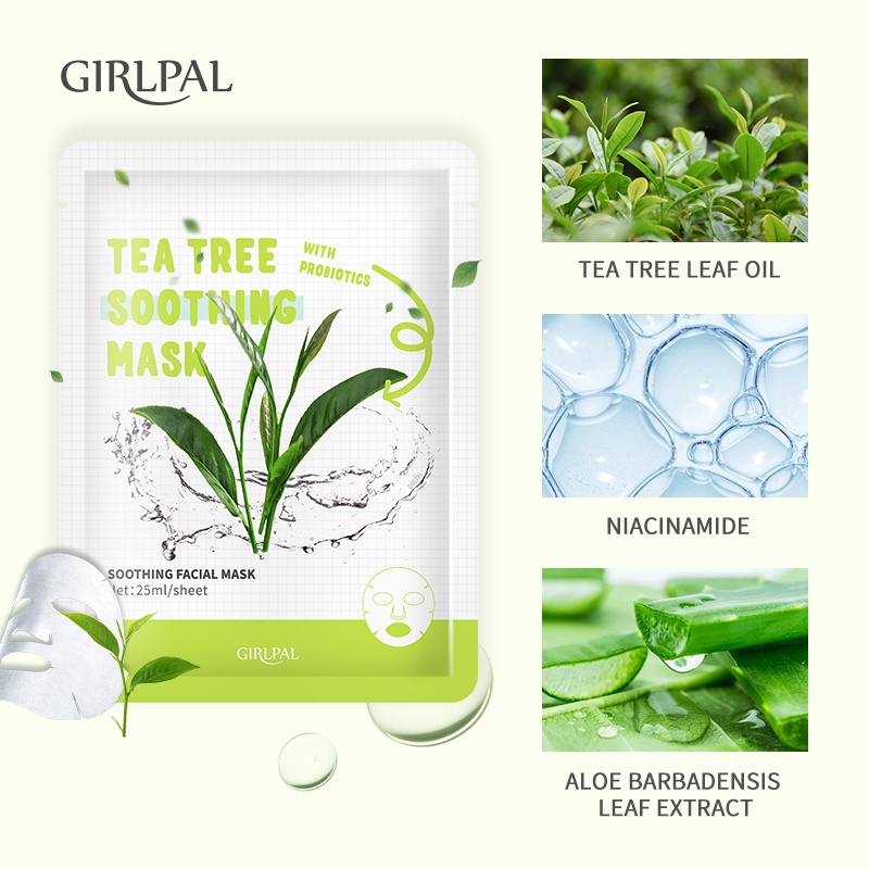 GIRLPAL Smoothing FACIAL MASK Tea Tree Deep Moisturizing Soothing Face Sheet Mask Masker Wajah Facial Skincare