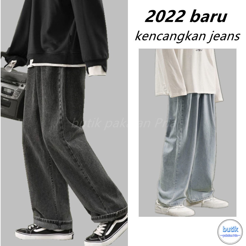 jeans korean style pria straight pants tidak memudar celana jeans pria nyaman kain loose jeans kulot pria celana casual pria celana panjang longgar pria