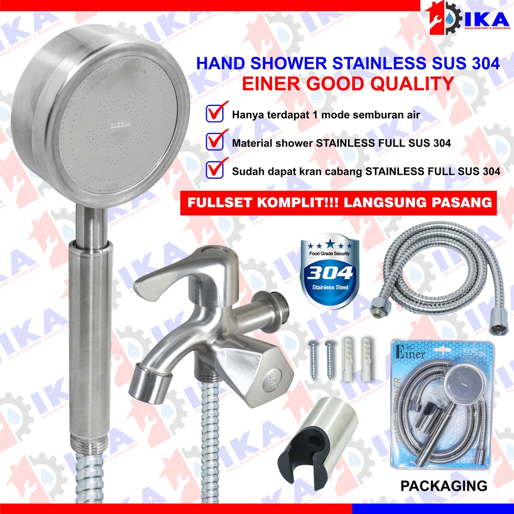 HAND SHOWER FULL STAINLES STEEL SS304 KOMPLIT + SHOWER + PEYANGGA + SELANG + SKRUP KUALITAS BAGUS