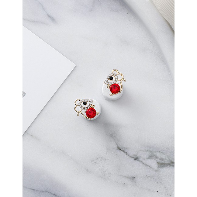 LRC Anting Tusuk Fashion Red Diamond Mouse Earrings D63762