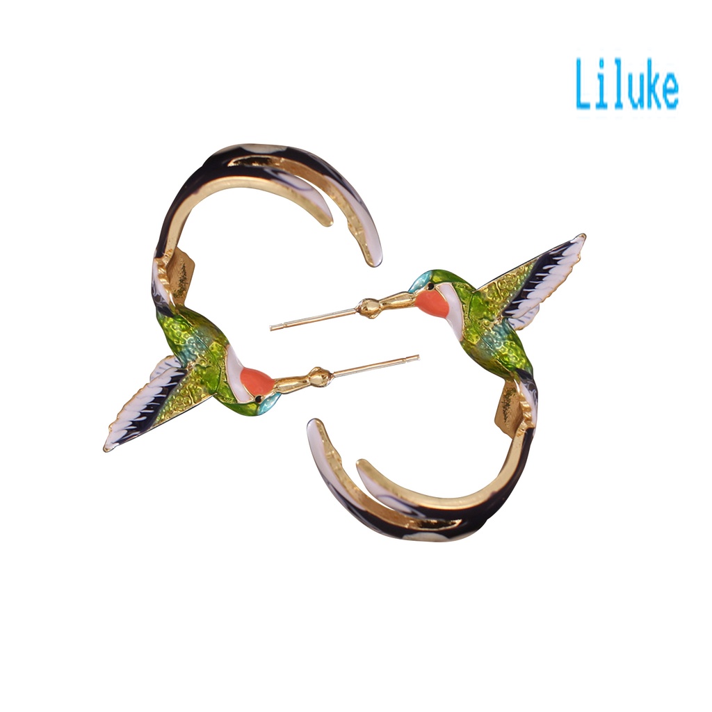 Lk Anting Tusuk Gantung Wanita Bahan Alloy Desain Burung Kolibri Enamel Untuk Pesta