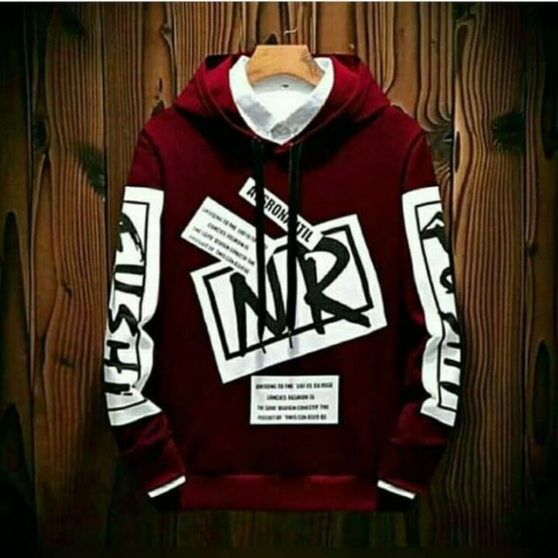 NR ~ Sweater Hoodie Cowok Bahan Fleece Lembut