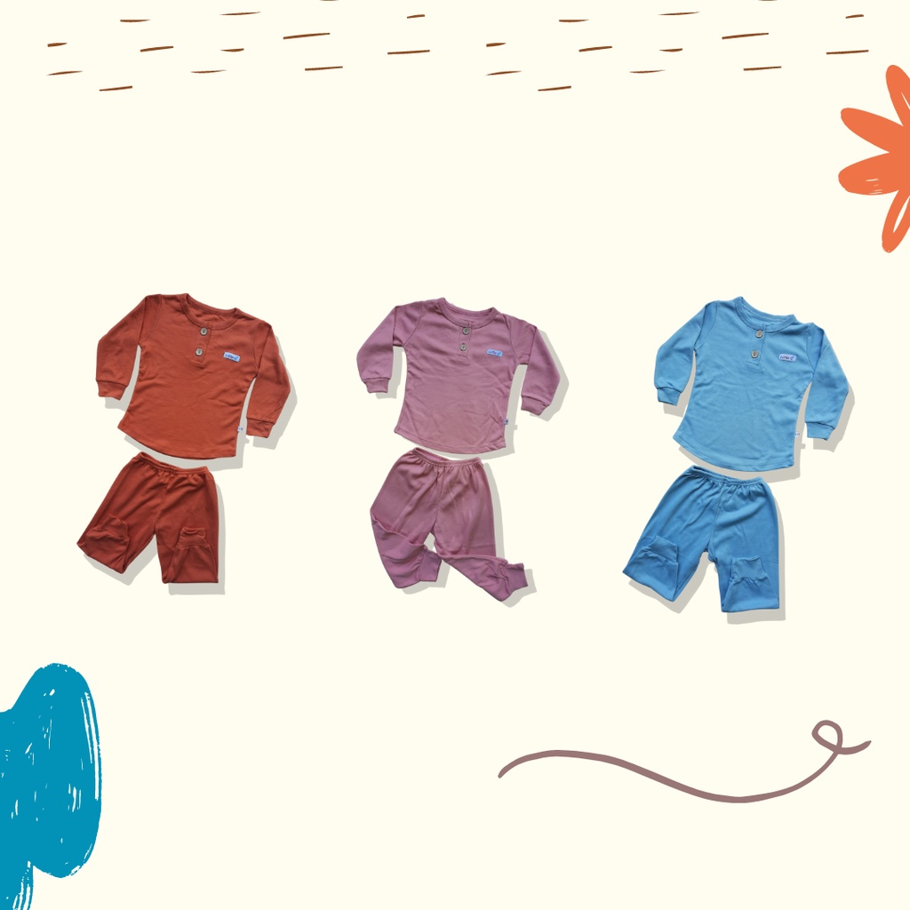 KOUKIDS - M - BAJU BAYI SETELAN KAOS LENGAN PANJANG KANCING DADA CELANA PANJANG - BABY WEAR