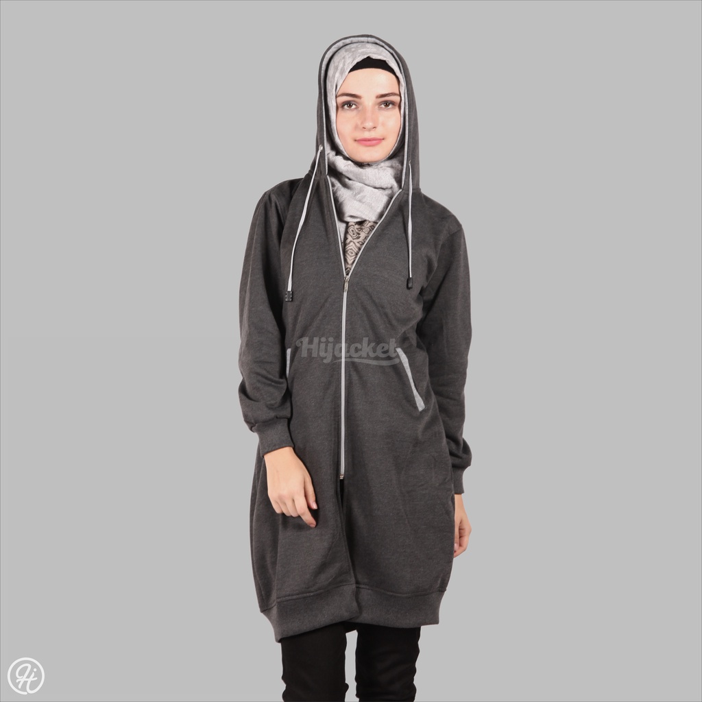 Jaket Sweater Wanita Muslimah Hijaber - Hijacket Basic Misty Grey - Switer Hoodie Outwear Panjang Hijaber