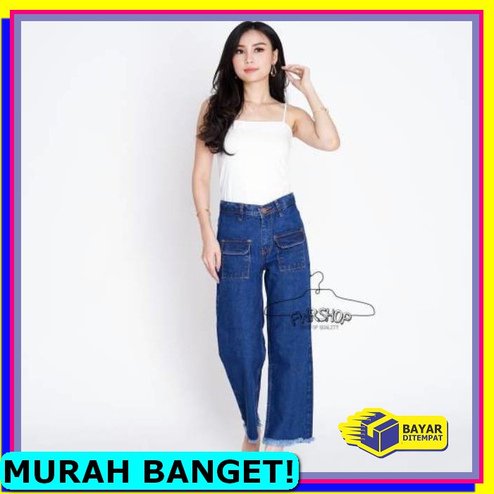 New ProductSr-1277Celana Boyfriend Sobek Bawah Celana Jeans Wan VV919 Fwr - Celana Kulot Pocket