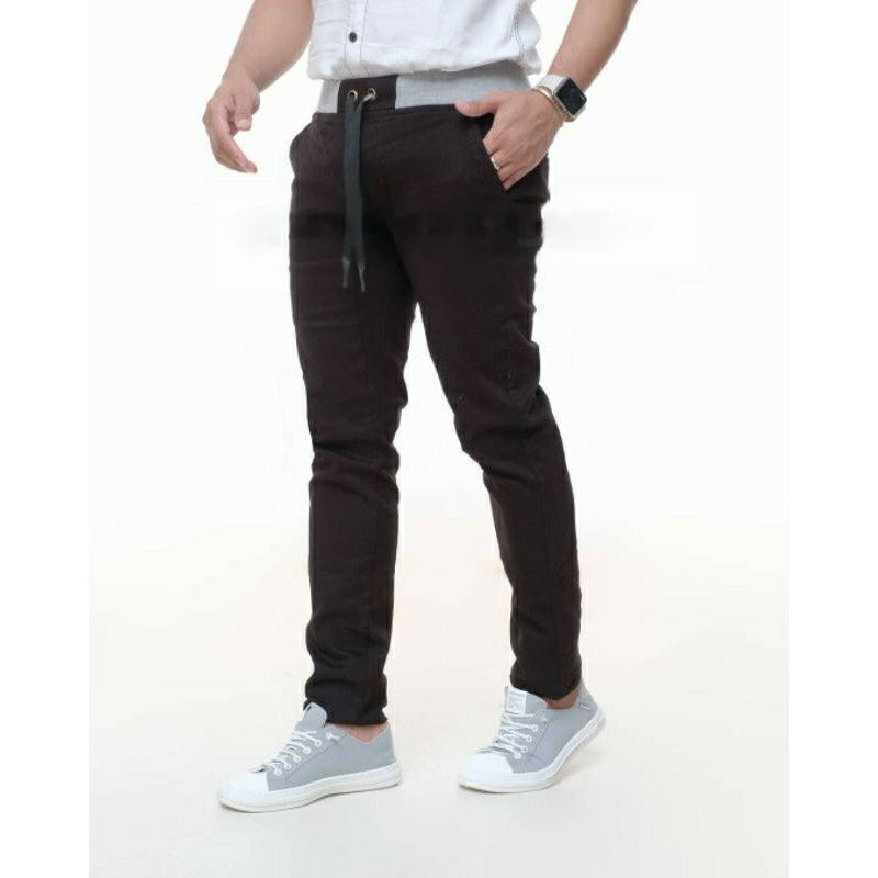 CELANA Pria SLIMFIT Panjang chino KERJA HARIAN HITAM MOCCA ABU GREY KREM CREAM