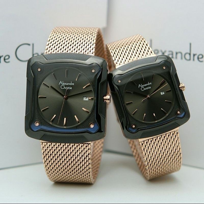 Jam Tangan Couple Alexandre Christie AC 3030 Tali Pasir Pria & Wanita Original