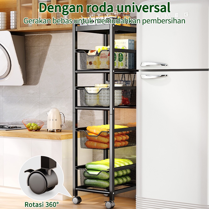 Rak Dapur Troli Dengan Roda Geser Rak Laci Penyimpanan Rak Organizer Untuk Dapur &amp; Rumah