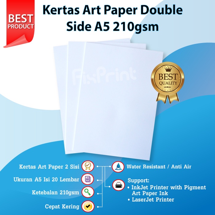 50 Sheets Kertas Photo Art Paper A5 210gsm 210 gsm Print Double Side Anti Luntur pakai Tinta Art Paper