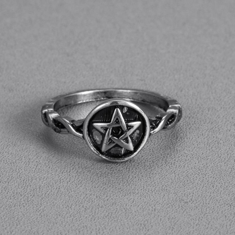 Cincin Desain Pentagram Gaya Nordic Retro Punk Eropa Untuk Pria Dan Wanita