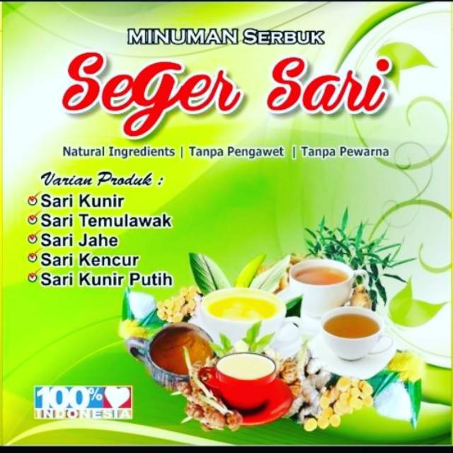 

MINUMAN SERBUK SEGER SARI. SARI JAHE, KUNIR, TEMULAWAK, KUNIR PUTIH, KENCUR