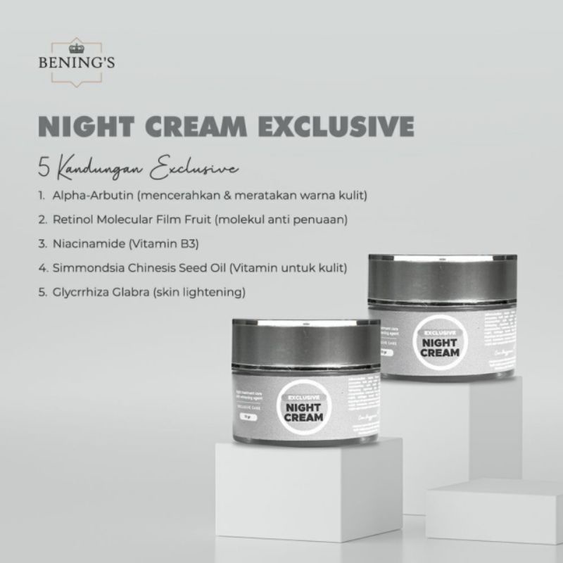 BENING'S SKINCARE PAKET EXLUSIVE/PAKET BRIGHTENING/PAKET ACNE ORIGINAL BY DR. OKY PRATAMA-NIGHT CREAM EXLUSIVE