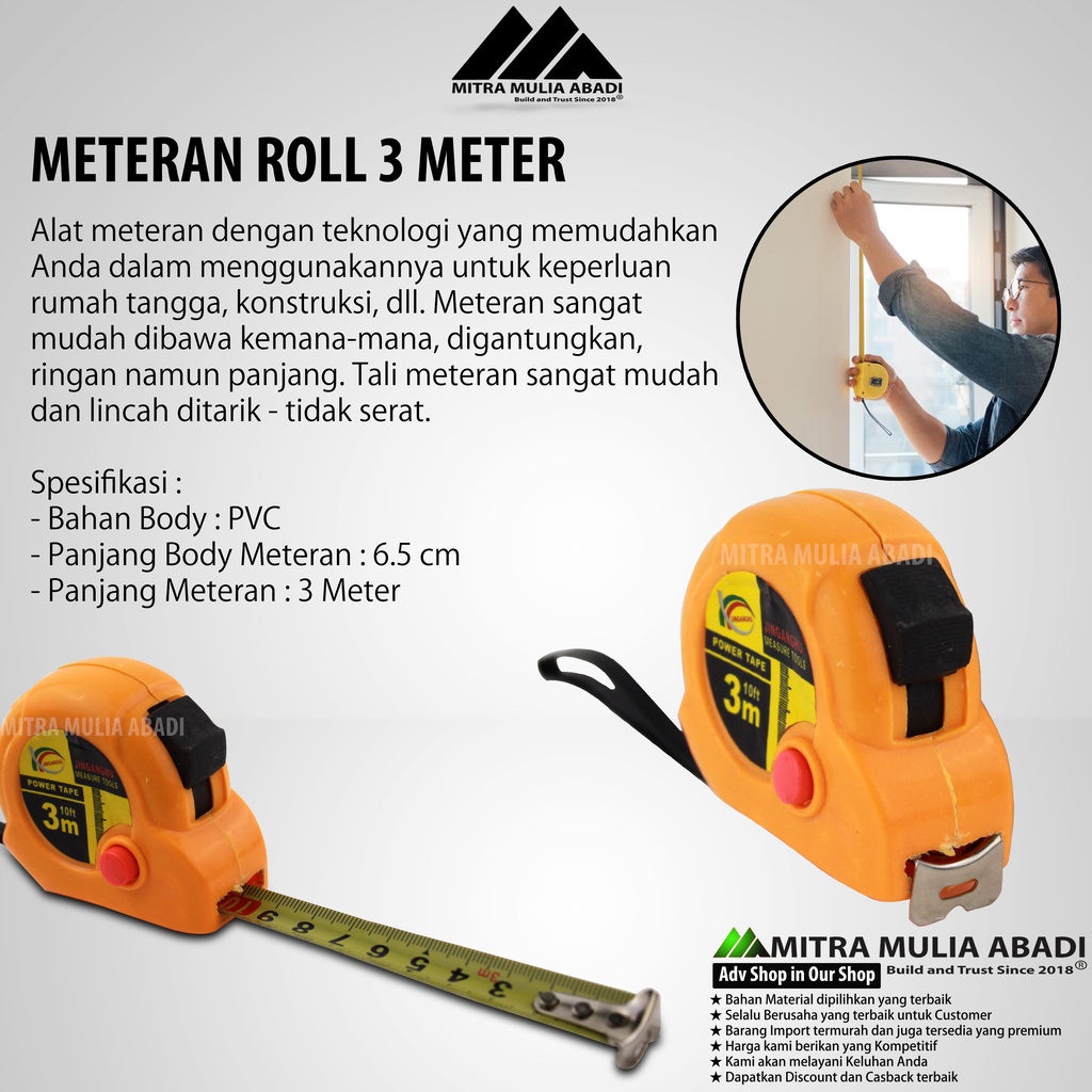 Meteran 3 Meter Murah | Meteran Tukang Bangunan Tape Measuring