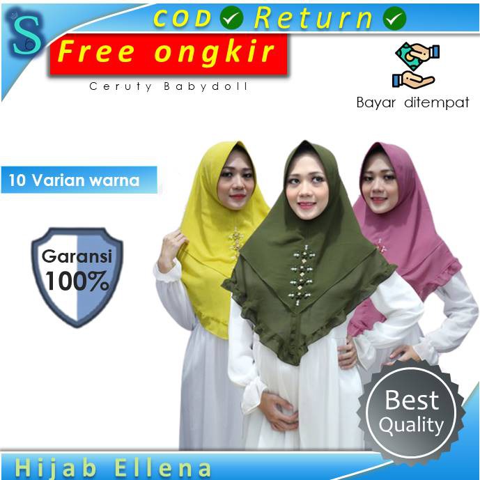 Jilbab Kerudung Hijab Krudung Instan Bergo Instant Ceruty Kekinian 2 Layer Ceruti Ellena P2