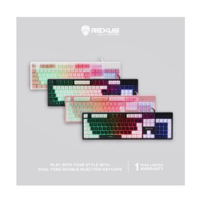 Keyboard gaming rexus wired usb 2.0 membrane rainbow full size 104 keys for pc laptop k9-e rx-k9e