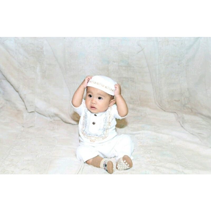 Baju Koko Bayi Putih Bordir/Jumper koko Lebaran bayi Newborn SNI Promo 9.9