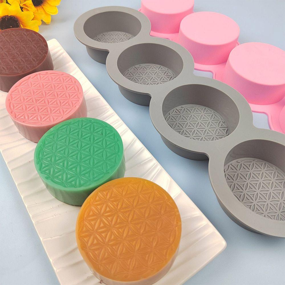 R-flower Silicone Soap Mold Perlengkapan Membuat Dekorasi Rumah DIY Craft Vintage Round Mold 4rongga Handmade Perlengkapan Sabun