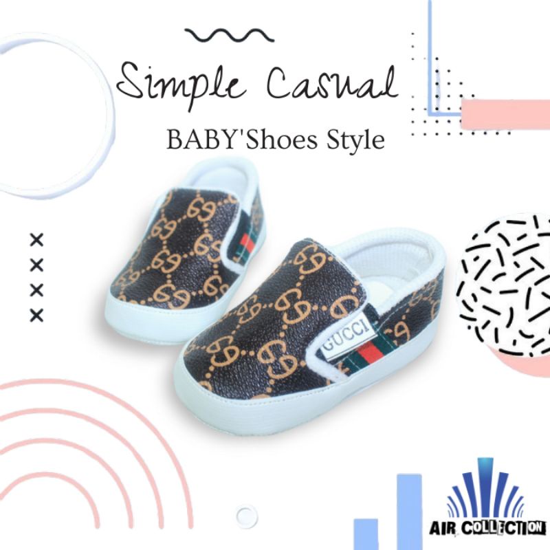 Sepatu Bayi Perempuan Laki-laki Usia 0 6 Bulan GG Slip-On Baby Belajar Jalan Warna Coklat - Air Collection