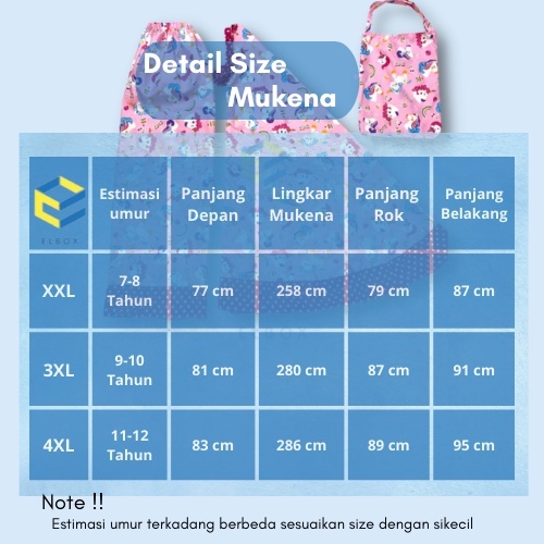 ELBOX MUKENA ANAK KARAKTER 6-12 TAHUN / MUKENA ANAK/ MUKENA JUNIOR/ MUKENA 6-12 TAHUN