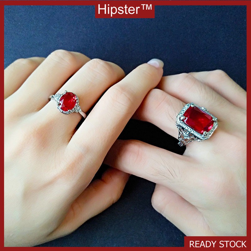 New Retro Trendy Light Luxury Full Diamond Ruby Couple Couple Rings