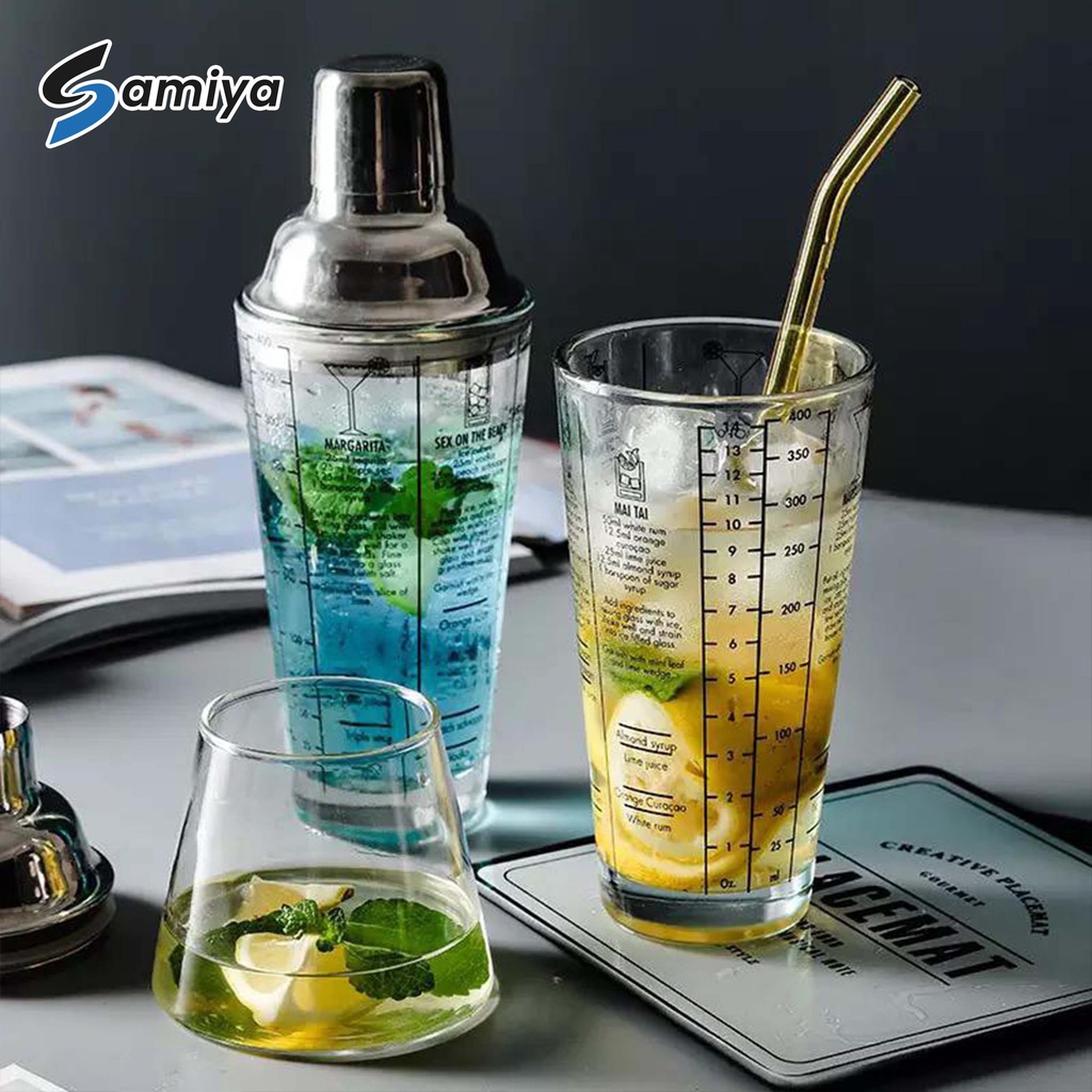 shaker cocktail glass recipe stainless 450ml / pengocok minuman shaker stainless gelas ukur kaca