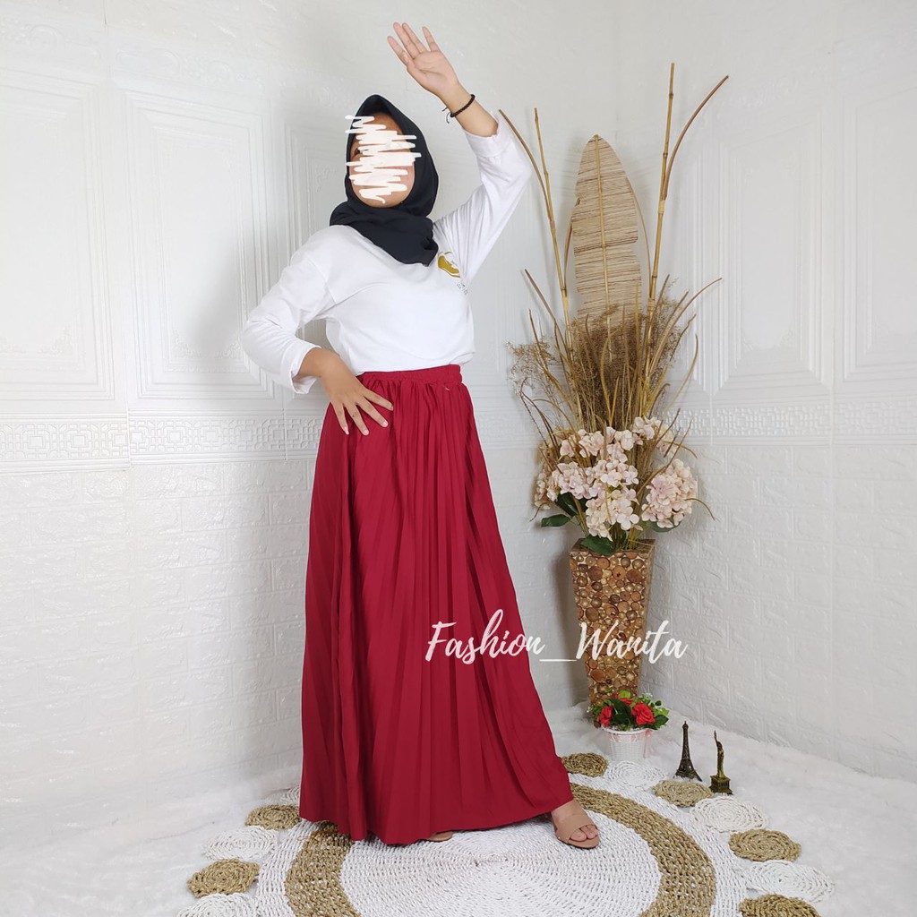 ROK PLISKET PREMIUM IMPORT / ROK PLISKET MAYUNG LIPATAN BESAR MAXI SKIRT REAL PICT